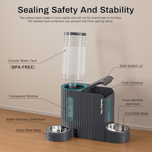 Automatic Gravity Cat Food Feeder and Water Dispenser Stainless Steel Two