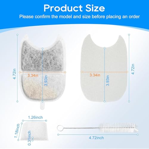 6 Set Cat Water Fountain Filters & Sponges for YPD (18 Count)