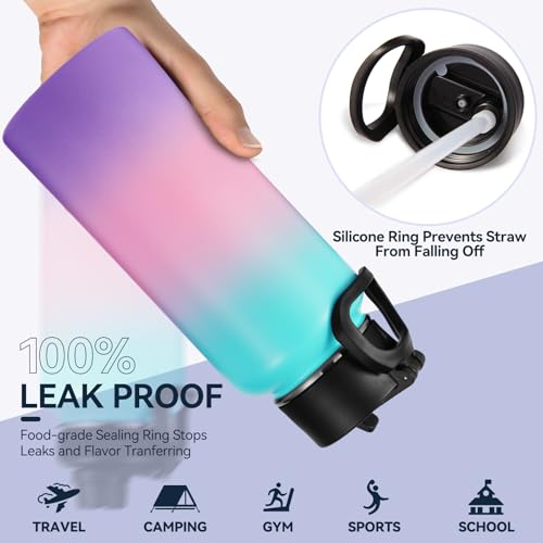 32 oz Insulated Water Bottle with 2 Lids