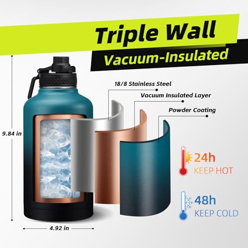 64 oz Water Bottle Stainless Steel Gallon Water Jug (9 Count)