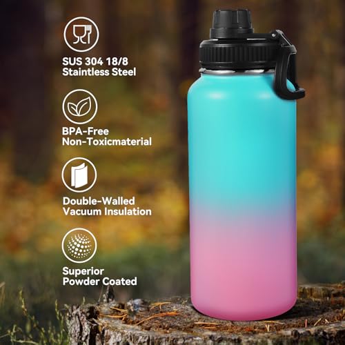 32 oz Insulated Water Bottle with 2 Lids