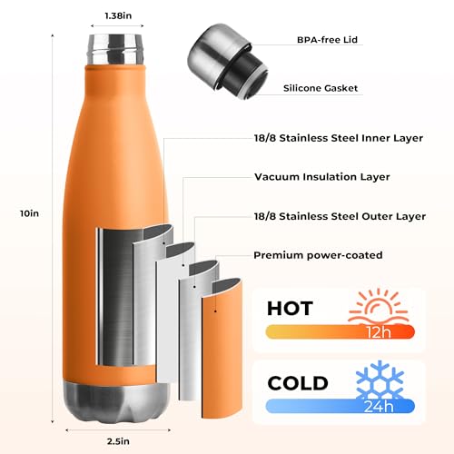 17oz Sport Water Bottle 8 Pack Vacuum Insulated Stainless Steel Leak