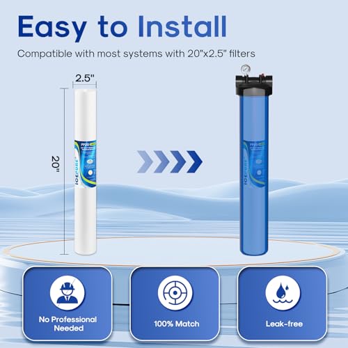 5 Micron 20" x 2.5" Whole House Sediment Water Filter Replacement Cartridge for Well Water (6 Count)