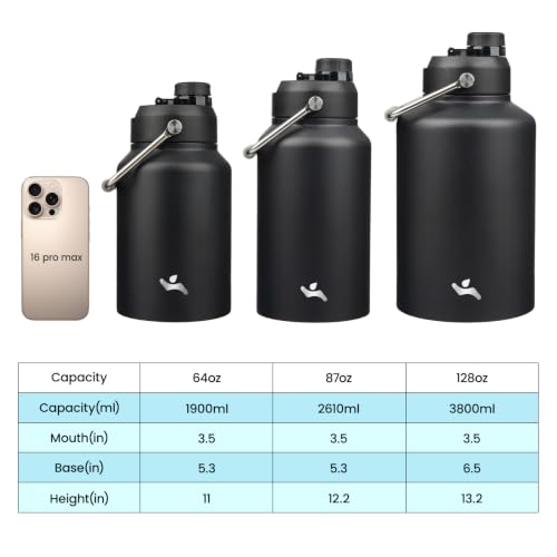 128 oz Insulated Stainless Steel Water Bottle Jug with Handle