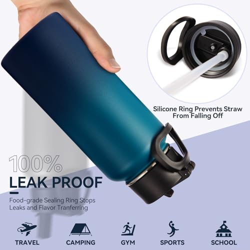 32 oz Insulated Water Bottles with 2 Lids (2 Count)