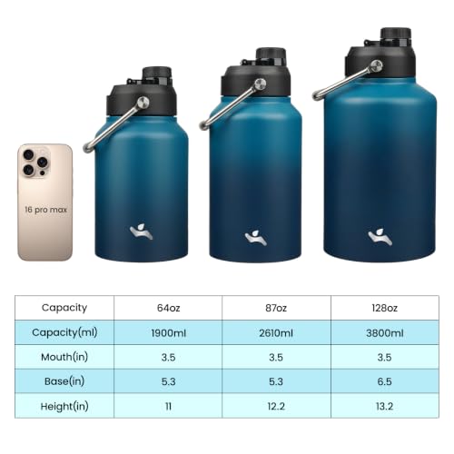128 oz Insulated Stainless Steel Water Bottle Jug with Handle