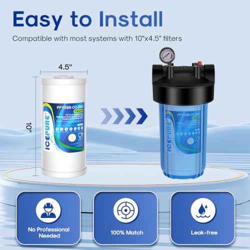 5 Micron 10" x 4.5" Whole House Sediment Activated Carbon and Anti Scale Water Filter Compatible with GE FXHTC