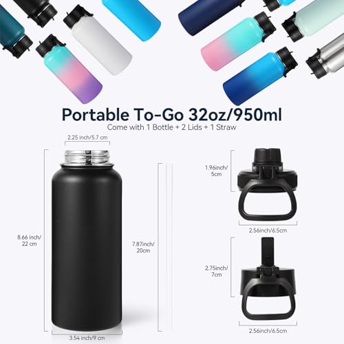 32 oz Insulated Water Bottle with 2 Lids