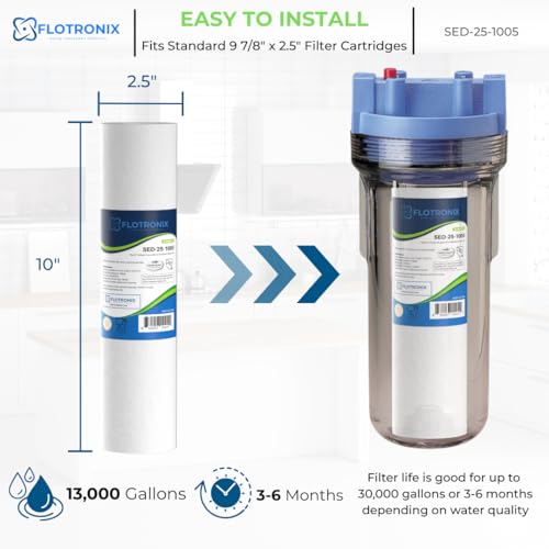 Flotronix 5 Micron 2.5" x 10" Sediment Whole House Water Filter Compatible to GE FXUSC Water System (2 Count)