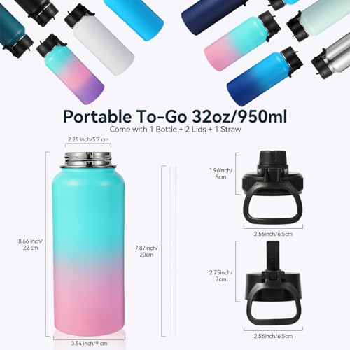 32 oz Insulated Water Bottle with 2 Lids