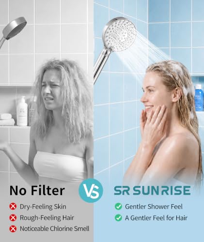 Filtered Shower Head with Handheld High Pressure 9 Spray Mode Showerhead Detachable Shower Head Water Softener Filters Beads for Hard Water Remove Chlorine 1 Filter 1.8GPM Chrome