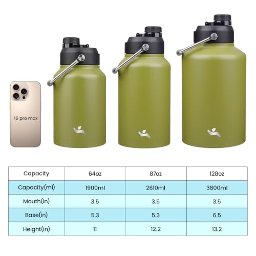 128 oz Insulated Stainless Steel Water Bottle Jug with Handle