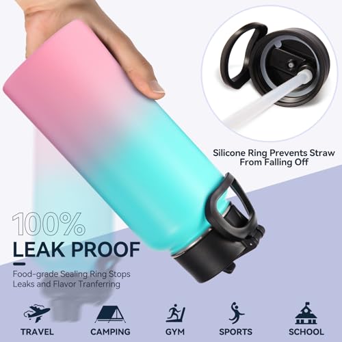 32 oz Insulated Water Bottle with 2 Lids