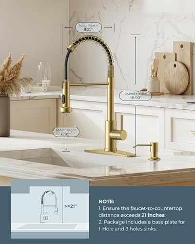 Gold Kitchen Faucet with Soap Dispenser