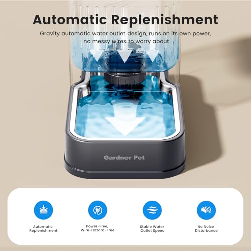 1.7 Gallon Automatic Dog Water Bowl Dispenser 6.5L Gravity Water Feeder with Stainless Steel Bowl & Maifan Stone Filter