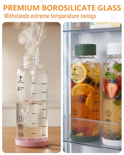 Borosilicate Glass Water Bottles with Stainless Steel Lid 20 oz (4 Count)
