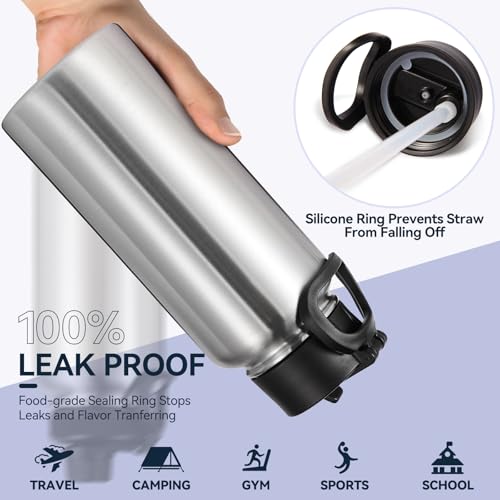 32 oz Insulated Water Bottles Bulk with 2 Lids (4 Count)