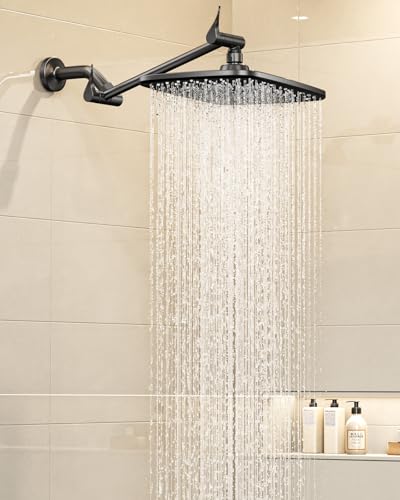 11.8" Black Rain Shower Head with 11" Stainless Steel Exension Arm