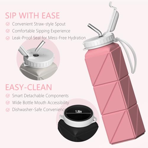 Collapsible Water Bottles with Straw 21 oz