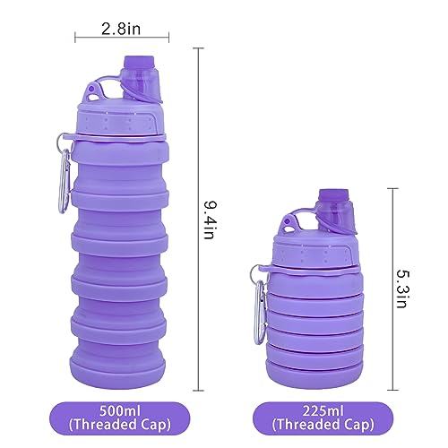 Collapsible Water Bottles Two Pack Travel Sports Portable Sport Water Bottle comes with mountaineering Buckle 503ml silicone Water (2 Count)