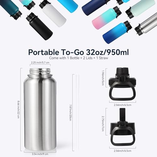 32 oz Insulated Water Bottle with 2 Lids