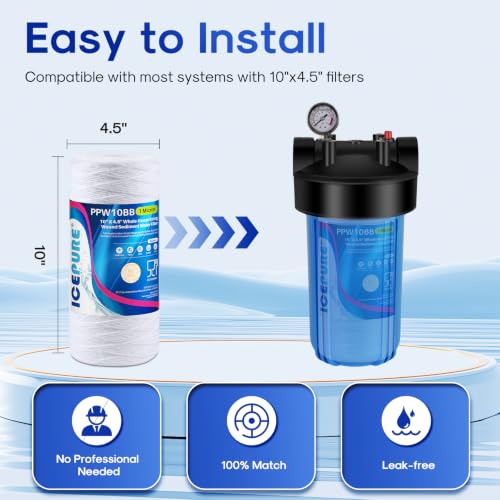 1 Micron 10”*4.5'' Whole House Sediment String Wound Water Filter Replacement filter for 84637 (4 Count)