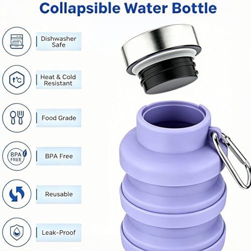 Collapsible Water Bottle 17oz（500ml） (2 Count)