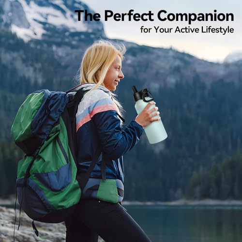 32 oz Insulated Water Bottles Bulk with 2 Lids (4 Count)