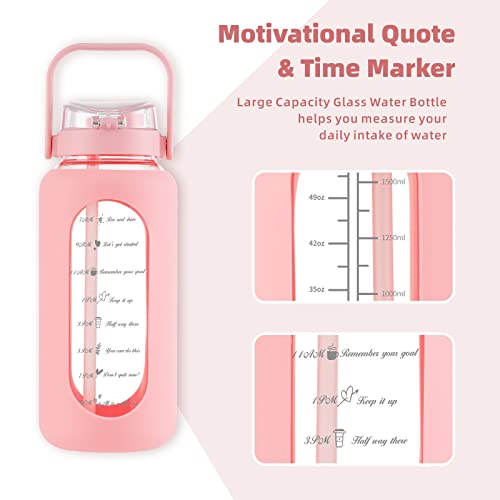 64 oz Glass Water Bottle with 2