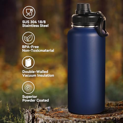 32 oz Insulated Water Bottles Bulk with 2 Lids (4 Count)