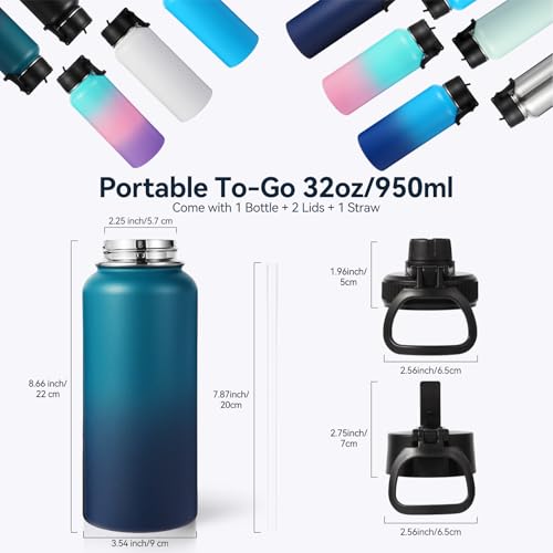 32 oz Insulated Water Bottle with 2 Lids