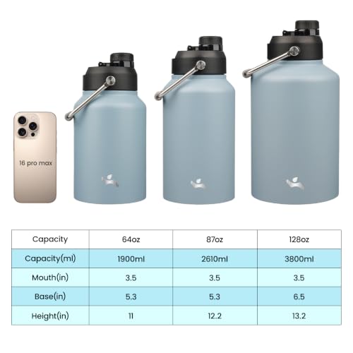 128 oz Insulated Stainless Steel Water Bottle Jug with Handle