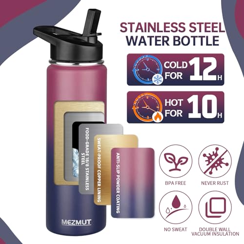 24oz Sports Insulated Water Bottle for School with 2 Lids