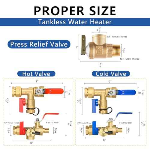 3 4 Inch GUOFIS IPS Tankless Water Heater Valve Kit with Pressure Relief Valve (30 Count)