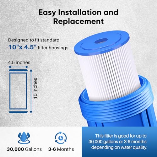 30 Micron 10" x 4.5" Whole House Pleated Sediment Filter for Well Water (3 Count)