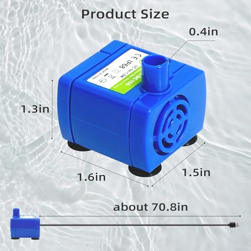 IP68 DR DC160 Submersible Water Pump Cat Water Fountain Pump for Tritone Ceramic Stainless Steel Round Flower Cap Cat Fountains Automatic Pet Water Dispenser Replacement Pump