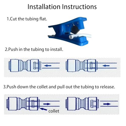 NSF 1/4" & 3/8" Water Line Tubing and Push Connect Fittings for Reverse Osmosis Water Filter RO fittings,25 pcs connetors+30 feet 1/4"(6.4mm) water tube +30 feet 3/8"(9.5mm) water tubing