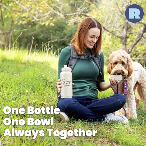 Dog Mom Water Bottle with Detachable Bowl for Dog Lovers