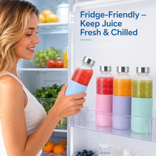 18 oz Glass Water Bottles with Lids and Silicone Sleeve 6 Pack (6 Count)