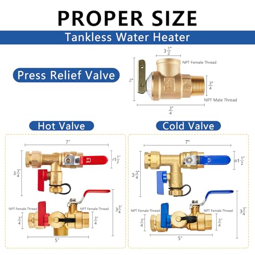3 4 Inch GUOFIS IPS Tankless Water Heater Valve Kit with Pressure Relief Valve (20 Count)