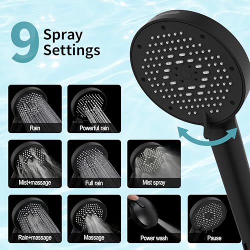 High Pressure Filtered Handheld Shower Head 9 Spray（1 filter）