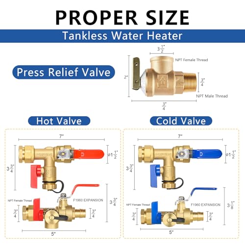 3 4 Inch GUOFIS IPS Tankless Water Heater Valve Kit with Pressure Relief Valve (10 Count)