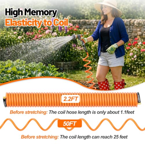 Hot Cold Garden Water Coil Hose 50 ft x 1 (50 Foot)