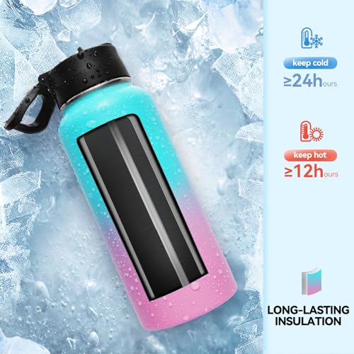 32 oz Insulated Water Bottles with 2 Lids (2 Count)