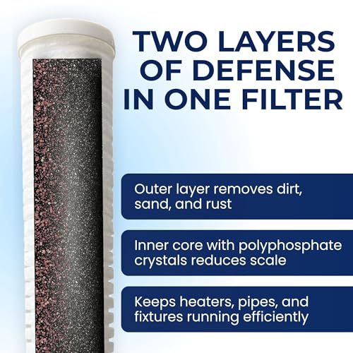 5-Micron Grooved Polypropylene Sediment Replacement Filter & Scale and Corrosion Inhibitor - Compatible with Tankless Water Heaters & Whole-House Water Filtration - 4 Pack (4 Count)