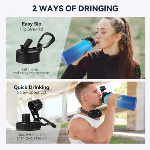 32 oz Insulated Water Bottles Bulk with 2 Lids (4 Count)