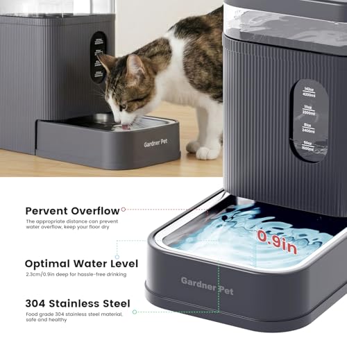 1.7 Gallon Automatic Dog Water Bowl Dispenser 6.5L Gravity Water Feeder with Stainless Steel Bowl & Maifan Stone Filter