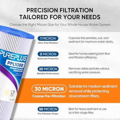 30 Micron 10" x 4.5" Whole House Pleated Sediment Filter for Well Water (4 Count)