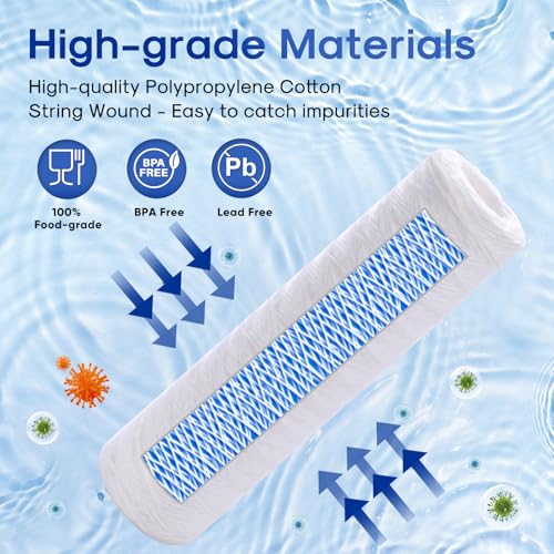 10 Micron 10" x 2.5" String Wound Sediment Water Filter Cartridge for Well filter Universal Replacement for Any 10 inch RO Unit (4 Count)