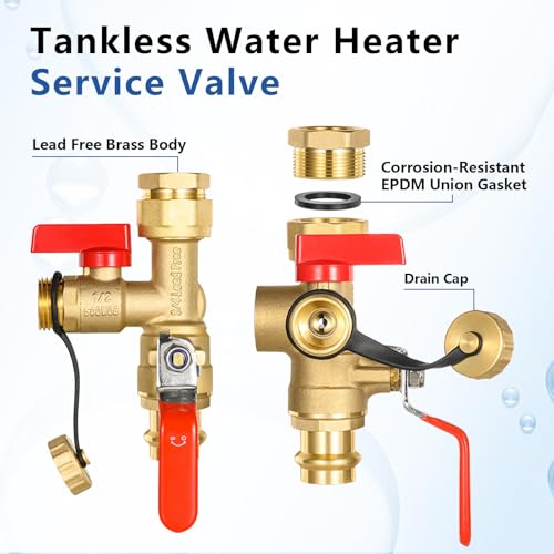 3 4 Inch GUOFIS IPS Tankless Water Heater Valve Kit with Pressure Relief Valve (30 Count)